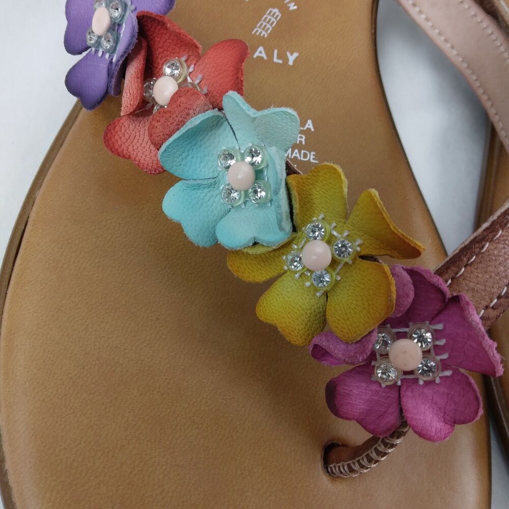 Italiana Italian Shoemakers Sheila Floral Rhinestone Thong Sandals Women's 8.5M - Picture 6 of 9